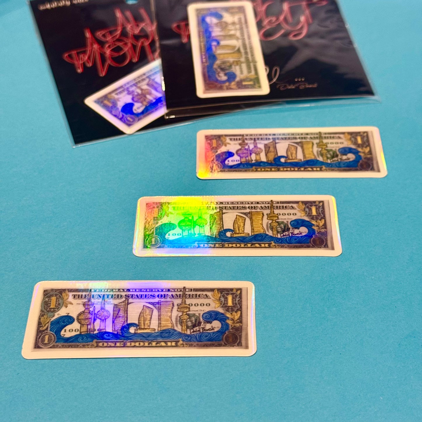 Dollar bill ( gold kuwait ) holographic sticker