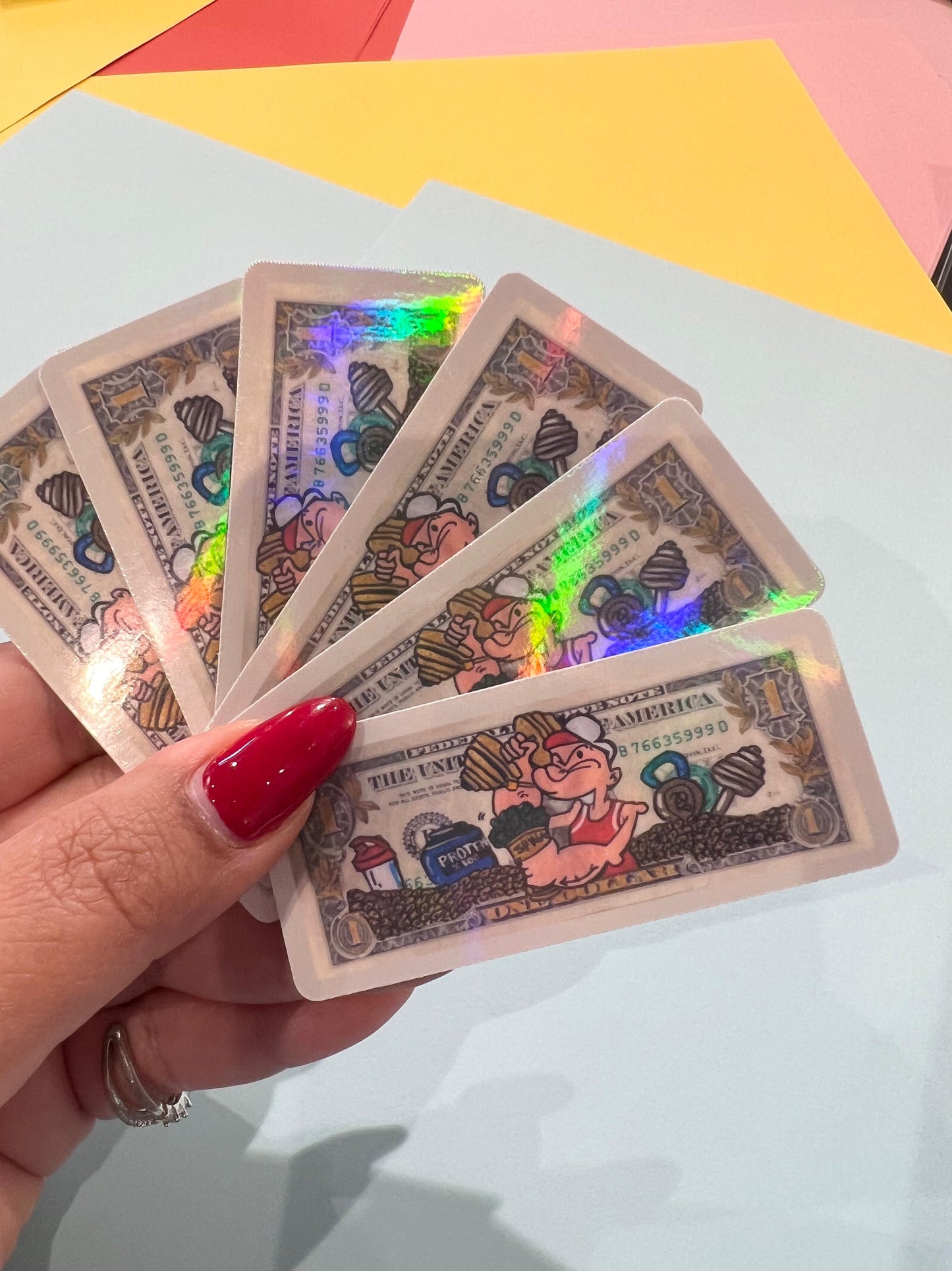 Dollar bill ( Popeyes the sailor man ) holographic sticker