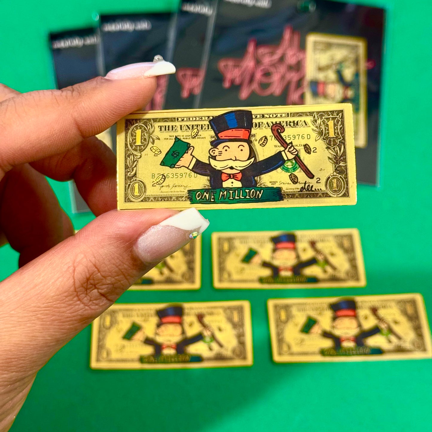 Dollar bill ( Monapoly ) Gold sticker