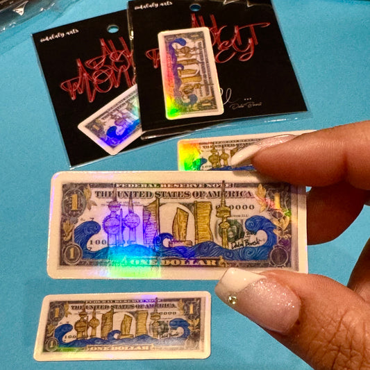 Dollar bill ( gold kuwait ) holographic sticker