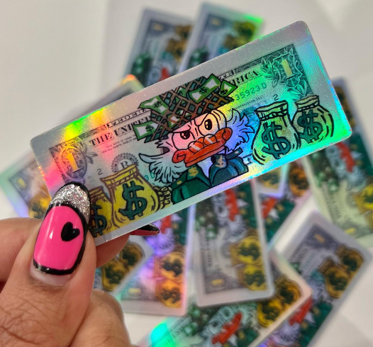 Dollar bill ( scrooge mcduck) holographic sticker